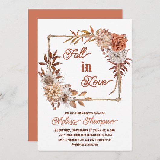 Boho Lijst Herfst in Liefde Bloemen Vrijgezellenfe Kaart (Voorkant / Achterkant)