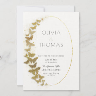 Boho Lijst Modern Gold Sparkle Butterflies Wedding Kaart