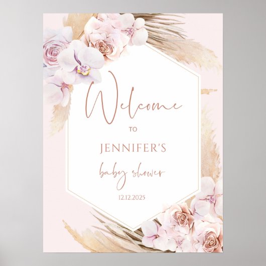 Boho lijst pampas baby shower welkom poster (Voorkant)