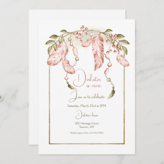 Boho Lijst Verjaardagsuitnodiging Kaart (Voorkant / Achterkant)