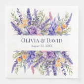 Boho Lila Aquarel Wilde Bloem Bruiloft Servetten (Voorkant)
