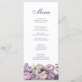 Boho Lila Bloemen Bruiloft Menu (Voorkant)