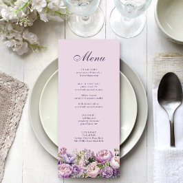 Boho Lila Bloemen Bruiloft Menu