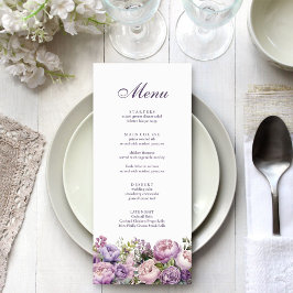 Boho Lila Bloemen Bruiloft Menu