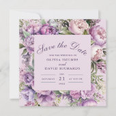 Boho Lila Bloemen Bruiloft Save the Date (Voorkant)