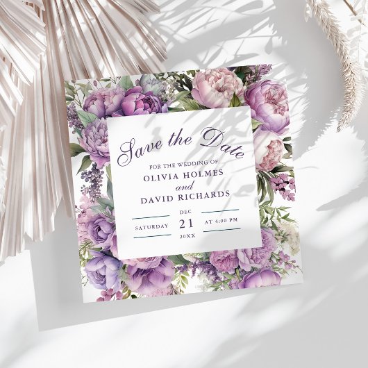 Boho Lila Bloemen Bruiloft Save the Date