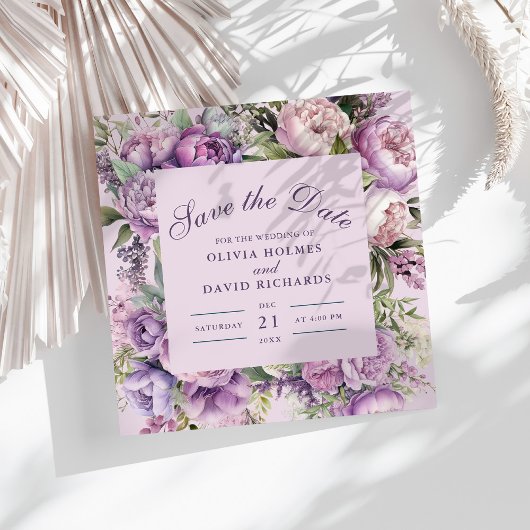 Boho Lila Bloemen Bruiloft Save the Date
