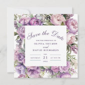 Boho Lila Bloemen Bruiloft Save the Date (Voorkant)