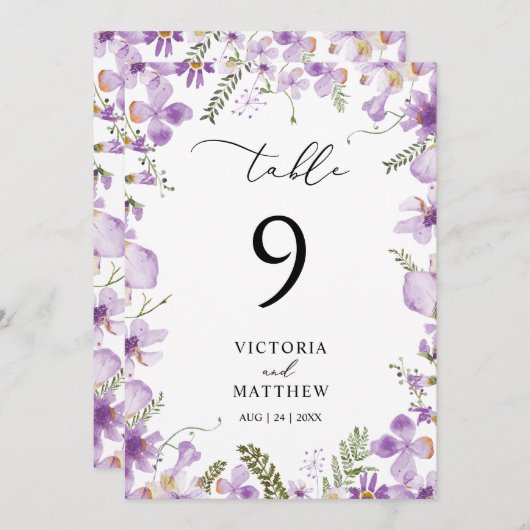 Boho Lila Bloemen Tafelnummer (Voorkant / Achterkant)