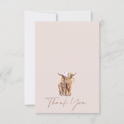 Boho Lila Bloemenboog Highland Koe Baby shower Bedankkaart (Achterkant)