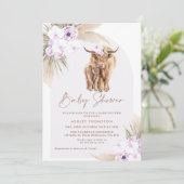 Boho Lila Bloemenboog Highland Koe Baby shower Kaart (Staand voorkant)