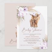 Boho Lila Bloemenboog Highland Koe Baby shower Kaart (Voorkant / Achterkant)