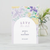Boho Lila bloemenbruiloft Save The Date (Staand voorkant)