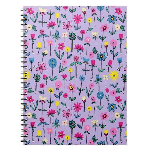 Boho lila bloempatroon notitieboek (Voorkant)