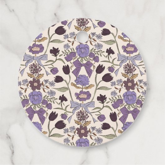 Boho Lila Bow Bloemen Huwelijksgunst Labels (Achterkant)