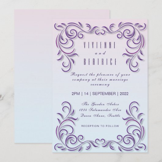 Boho lila decoratieve lesbische bruiloft kaart (Voorkant / Achterkant)