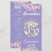 Boho Lila en gouden Quinceañera Menu (Voorkant / Achterkant)
