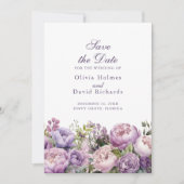 Boho Lila en Paarse pioenen Save the Date Kaart (Voorkant)
