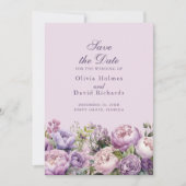 Boho Lila en Paarse Pioenrozen Bewaar de Datum Kaa Save The Date (Voorkant)
