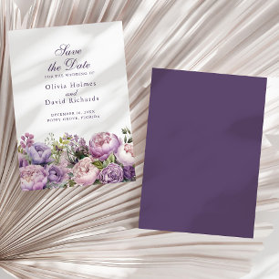 Boho Lila en Paarse Pioenrozen Bewaar de Datum Kaa Save The Date