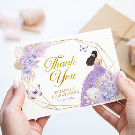 Boho Lila geometrische vlinder Quinceañera Floral Bedankkaart
