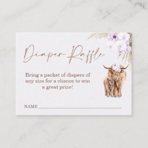Boho Lila Koe Baby shower Luier Raffle Insert Visitekaartje