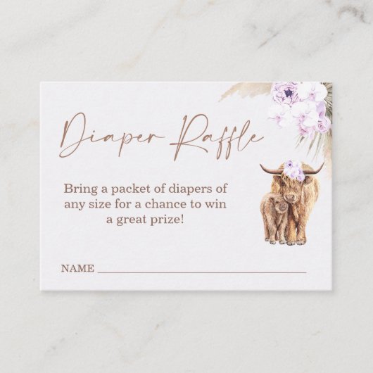 Boho Lila Koe Baby shower Luier Raffle Insert Visitekaartje (Voorkant)