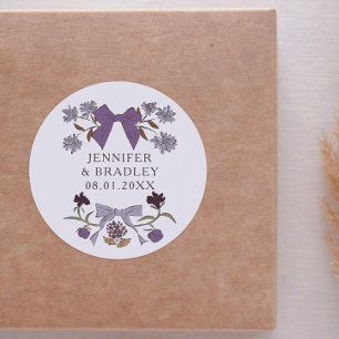 Boho Lila linten Bloemen Huwelijksgunst Ronde Sticker