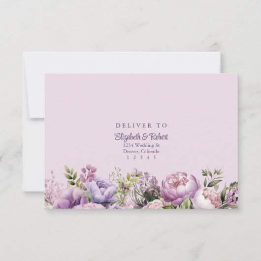 Boho Lila Pioenen & Wildbloemen Bruiloft RSVP Kaar Bedankkaart (Achterkant)