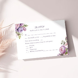 Boho Lila Pioenen & Wildbloemen Bruiloft RSVP Kaar Bedankkaart