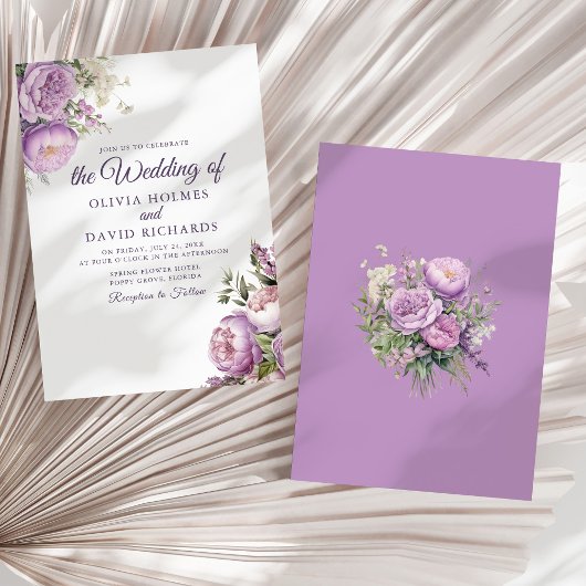 Boho Lila Pioenrozen Bruiloft Kaart