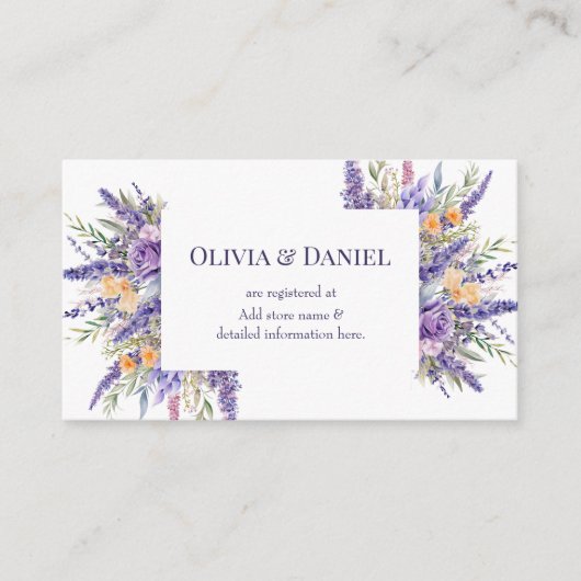 Boho Lila Waterverf Wildflower Wedding Registry Informatiekaartje (Voorkant)