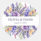 Boho Lila Waterverf Wildflower Wedding Ronde Sticker (Voorkant)