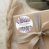 Boho Lila Waterverf Wildflower Wedding Ronde Sticker