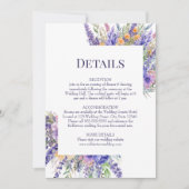 Boho Lila Waterverf Wildflowers Wedding Details Kaart (Voorkant)