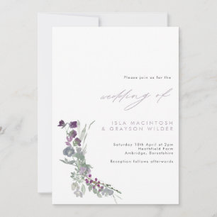 Boho Lila Wild Flowers Wedding Invitation Kaart