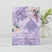 Boho Lila wilde bloem Glitter jurk zoet zestien Kaart (Staand voorkant)