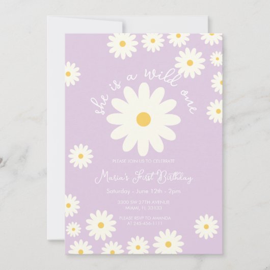 Boho Lila Witte Daisy Ze is een Wild ONE Verjaarda Kaart (Voorkant)