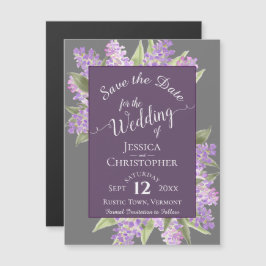 Boho Lilacs Kalligrafie Grijs Bruiloft Save the Da Magnetische Uitnodiging