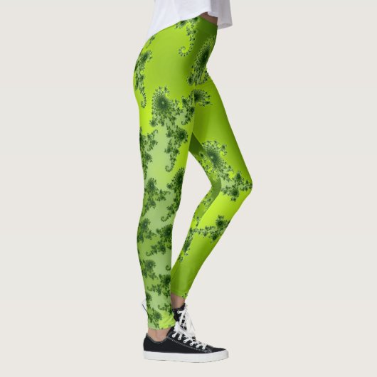 Boho Lime Green Spiral Fractal Art Leggings (Rechts)