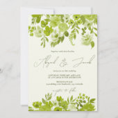 Boho lime groene hand geschilderd bloemenbruiloft kaart (Voorkant)
