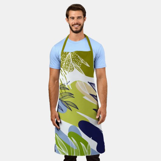 Boho Limoen, Navy en Blue Leaves Schort (Gedragen)