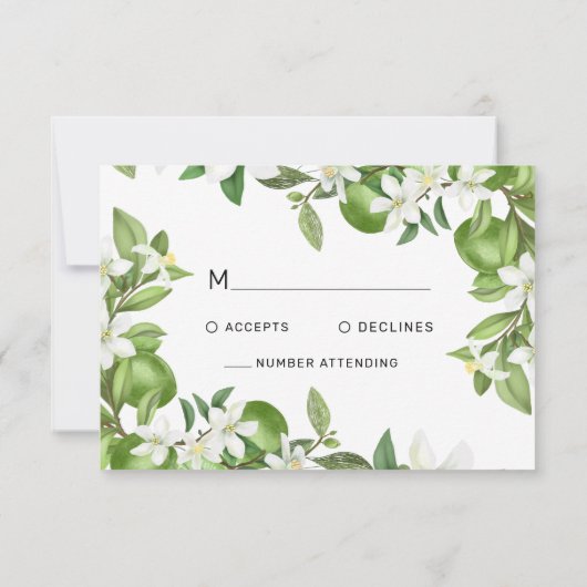 Boho Limoen Wit Bloemen Groen Bruiloft RSVP Kaart (Achterkant)