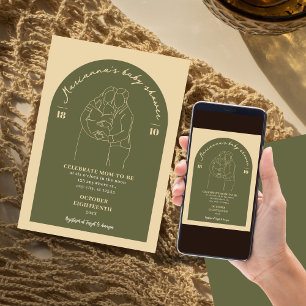 Boho Line Green Art Baby shower minimalistisch Kaart