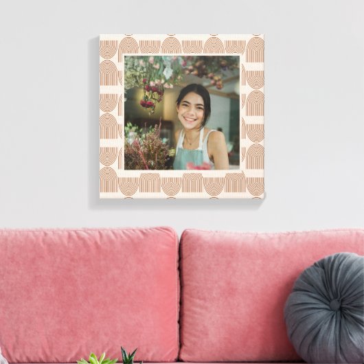 Boho Line Pattern in Terracotta Custom Photo Lijst Canvas Afdruk (Insitu (Woonkamer))