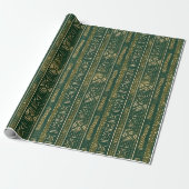 Boho Lineair Mudcloth | Forest Moss Cadeaupapier (Uitgerold)