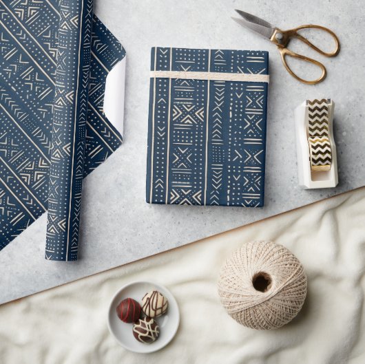 Boho Lineaire Mudcloth | Klassiek Indigo Cadeaupapier (Crafts)