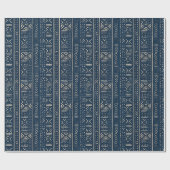 Boho Lineaire Mudcloth | Klassiek Indigo Cadeaupapier (Vlak)