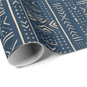 Boho Lineaire Mudcloth | Klassiek Indigo Cadeaupapier (Rol Hoek)