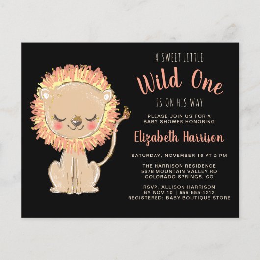 Boho Lion Baby Budget Shower Uitnodiging (Voorkant)
